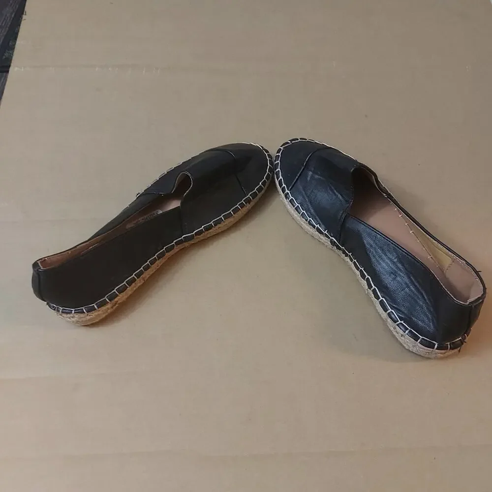 Dollhouse Selfie Black Faux Leather Slip On Espadrille 8.5 Comfy Shoes Footwear